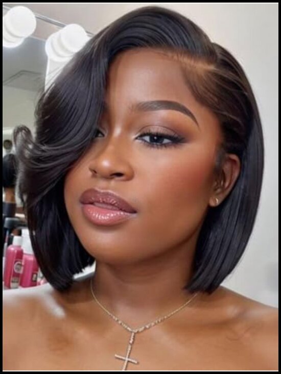 10 inch Short Layered Bob Drawstring Wig 100% Human Hair Glueless Pre Plucked main image 5